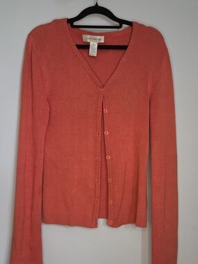 Jones New York Coral Ribbed V-Neck Button Cardigan